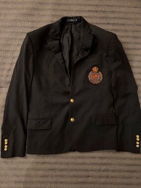 Rare Dark Navy Blue Unisex Ralph Lauren Sports Blazer Custom 38 Crest Gold Crown